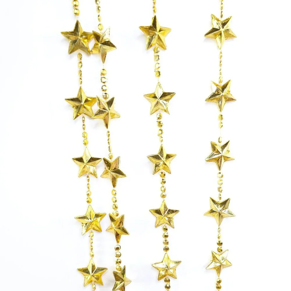 Holiday Plastic Gold Star and Hot Pink and Gold Colored Beaded Garland Set